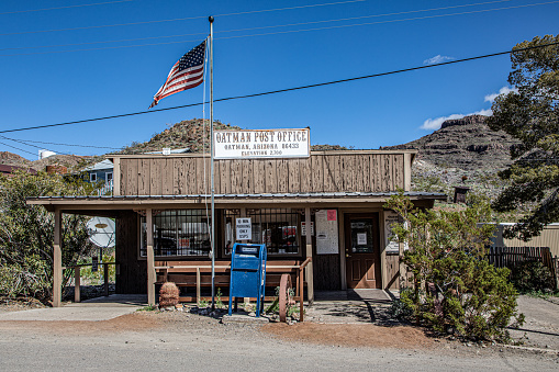 Oatman, USA - Mar 7, 2019: old post offrice of Oatman, the historic small town at Route 66.