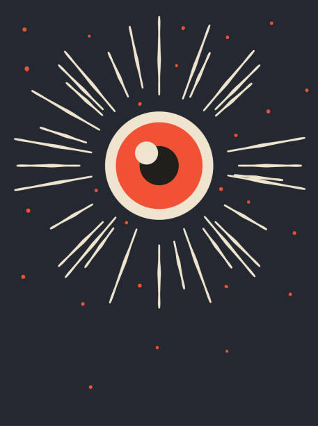 Eye poster illustration Vector illustration of a poster depicting a wide open eye, a watcher, a vigilante. Design element great as a background, wallpaper, landing page, book cover, illustration for the media and news blogs, social media platforms and a wide array of design projects. The illustration has a vintage style, a pop art touch and a soft half tone texture. landing page illustrations stock illustrations
