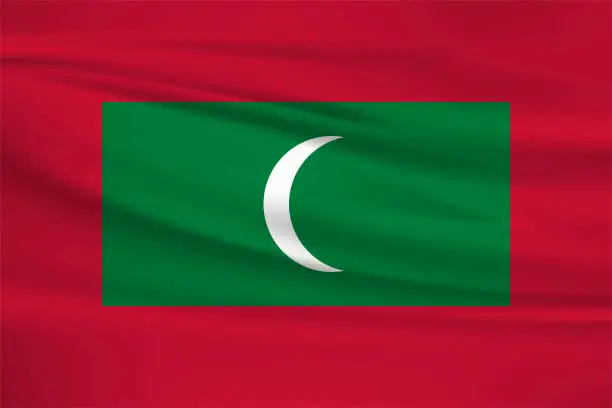 Vector illustration of Waving Maldives flag, official colors and ratio correct. Maldives national flag. Vector illustration.