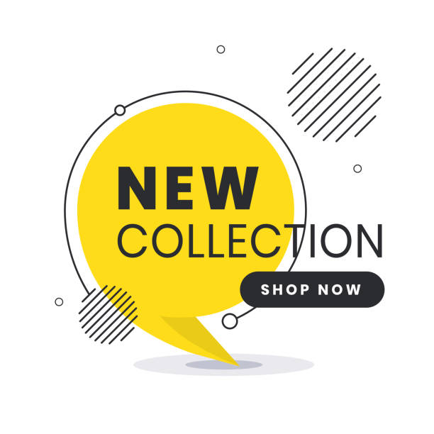 ilustrações de stock, clip art, desenhos animados e ícones de new collection label. trendy flat vector bubble. social media web banner for shopping, sale, product promotion. vector backgrounds. - new arrivals