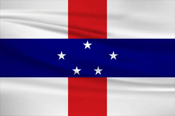 Vector illustration of Waving Netherlands Antilles flag, official colors and ratio correct. Netherlands Antilles national flag. Vector illustration.