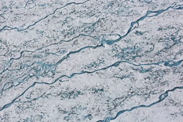 Severnaya Zemlya (Northern Land) aerial view. Archipelago in the Russian high Arctic which separates two seas of the Arctic Ocean, the Kara Sea in the west and the Laptev Sea in the east
