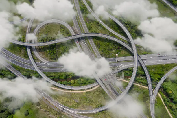 Photo of Aerial photograph of a highway crossing with clouds