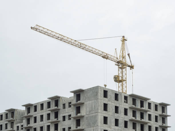 The crane is building a prefabricated house