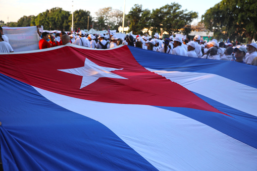 Havana, Cuba-may 01, 2017: cuban flag in red, white, blue color in 1st May celebration