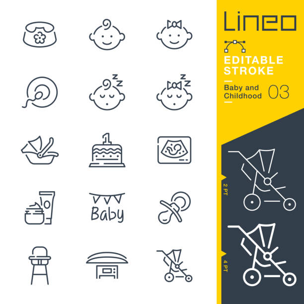 lineo editable stroke - ikony linii dziecko i dzieciństwo - symbol computer icon baby child stock illustrations