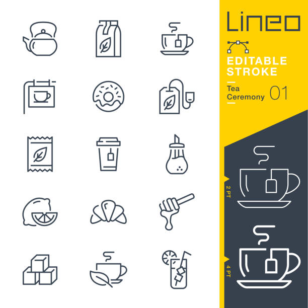 Lineo Editable Stroke - Tea Ceremony line icons vector art illustration