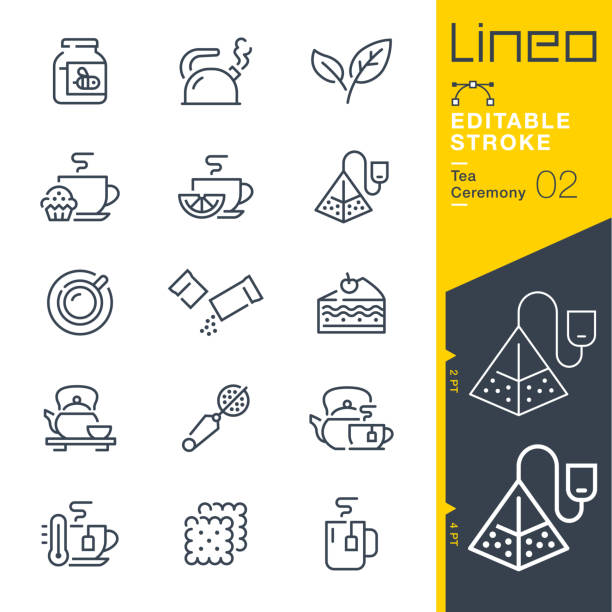 Lineo Editable Stroke - Tea Ceremony line icons Vector Icons - Adjust stroke weight - Expand to any size - Change to any colour teabag stock illustrations