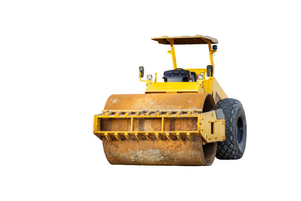 istock motor vehicle or heavy roller or steamroller for road making or street - highway construction isolated on white background with clipping path 1187796107
