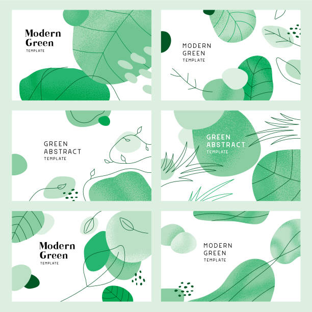 Green Abstract Backgrounds With Leaves Collection of green templates for backgrounds, banners or covers. 
Fully editable vectors. mint green stock illustrations