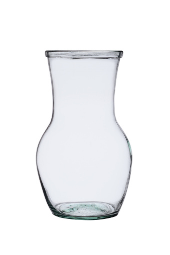 Large transparent glass vase, on white background
