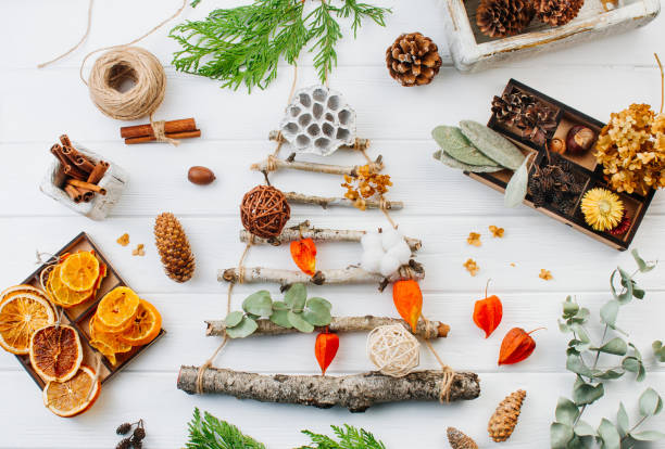 Handmade Christmas tree from natural dried plants and branches