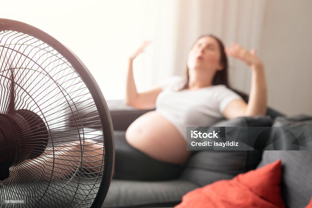Pregnant woman feeling bad for summer heat Adult Stock Photo