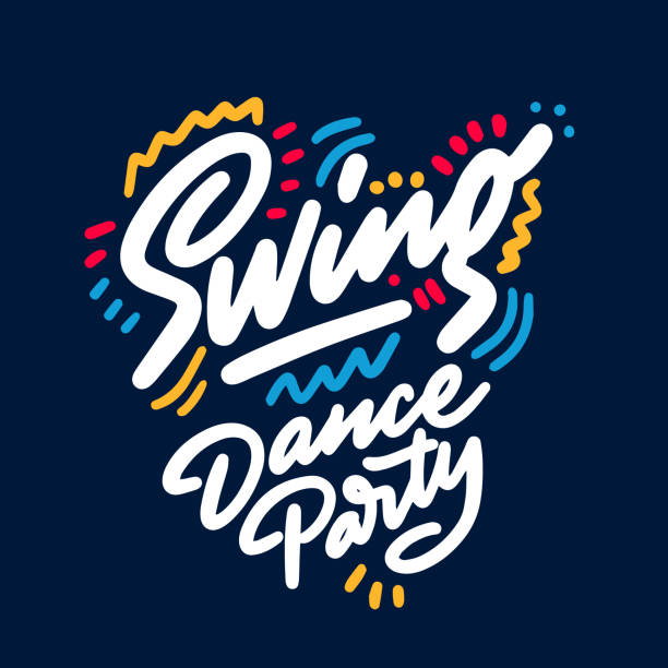 swing dance party napis ręczny rysunek projekt. może być używany jako znak, ilustracja, logo lub plakat. - 1940s style audio stock illustrations