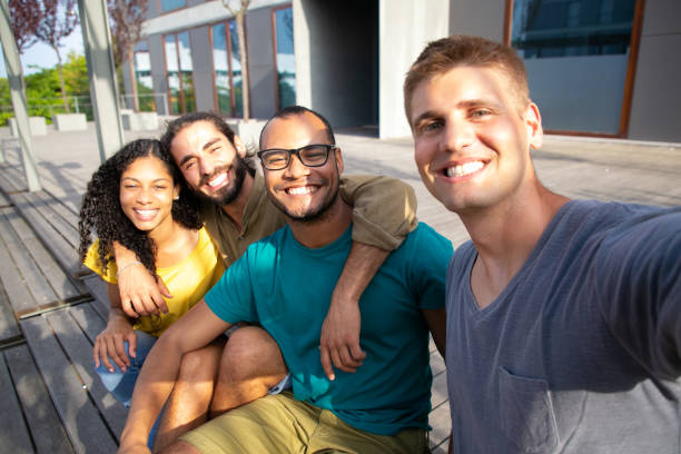 istock Content friends taking selfie outdoors 1187802046