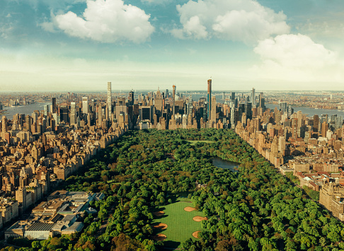 Bethesda Terrace and Fountain are two architectural features overlooking The Lake in New York City's Central Park.