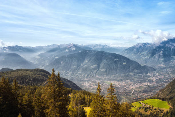 the city of merano in the landscape of south tyrol in italy - merano imagens e fotografias de stock