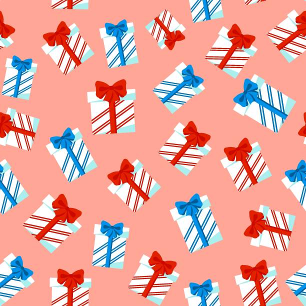 istock Seamless holiday pattern. Xmas gift boxes on pink background. Happy New Year and Merry Xmas endless present template. Winter holidays wrapping packaging design. Vector illustration. 1187803112