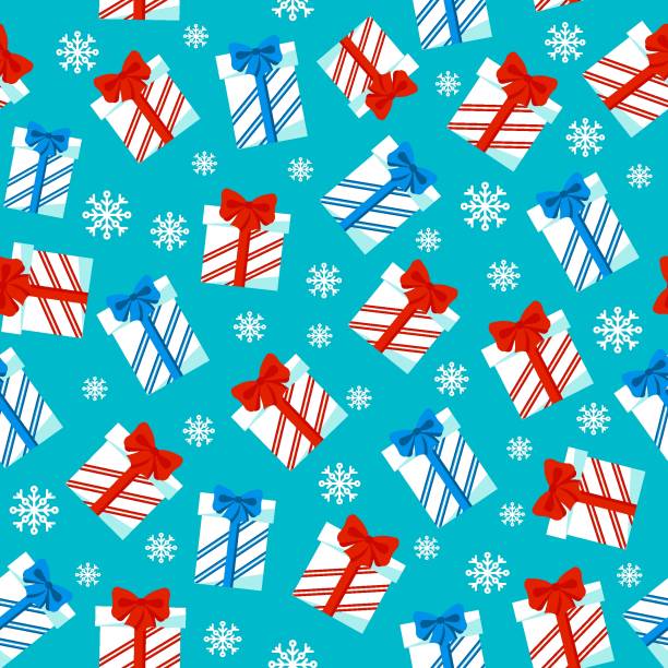 istock Seamless Christmas pattern. Xmas gift boxes and snowflakes on blue background. Happy New Year and Merry Xmas endless present template. Winter holidays wrapping packaging design. Vector illustration. 1187803113