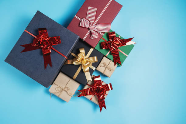 istock Valentine's Day background. Various gift boxes on pastel blue background. Valentines day concept. Flat lay, top view, copy space 1187803149