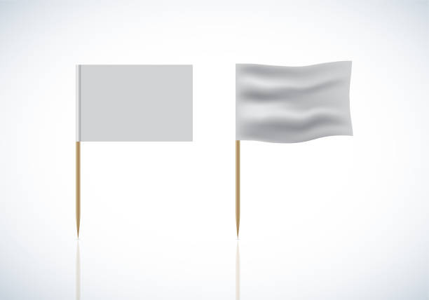 illustrations, cliparts, dessins animés et icônes de realistic template blank white flags vector on toothpick - banderole signalisation