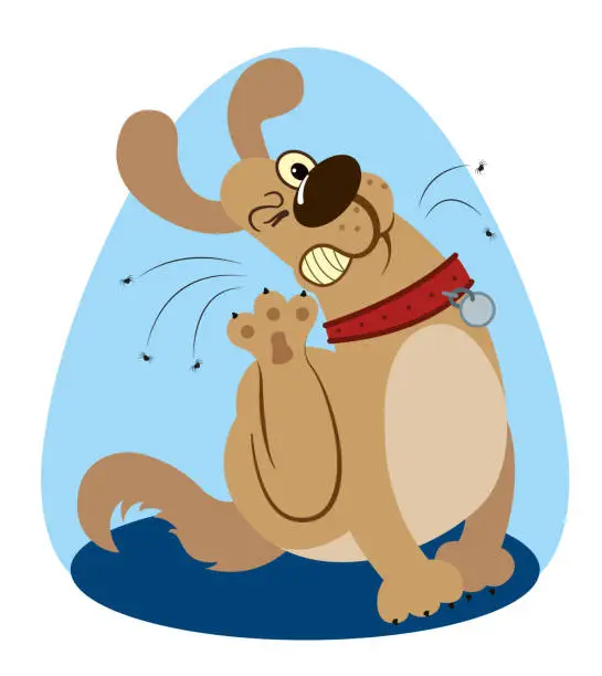 Vector illustration of Scratching Fleas Cute Dog Cartoon