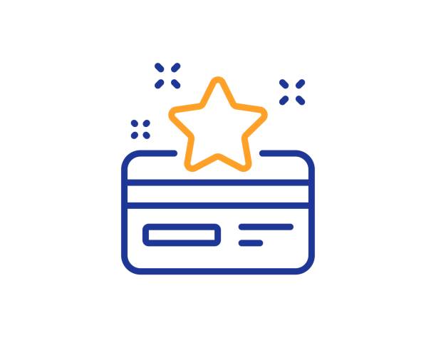 Loyalty card line icon. Bonus points. Discount program. Vector Bonus points. Loyalty card line icon. Discount program symbol. Colorful outline concept. Blue and orange thin line loyalty card icon. Vector loyalty card stock illustrations