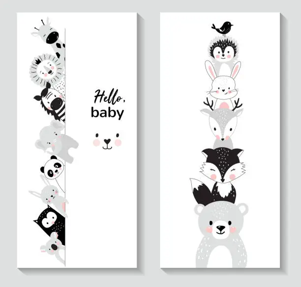 Vector illustration of Vertical banner set with cute animals.