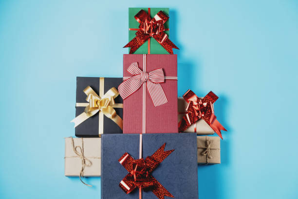 istock Christmas holiday composition. Various gift boxes on pastel blue background. Christmas, new year, birthday concept. Flat lay, top view, copy space 1187811704