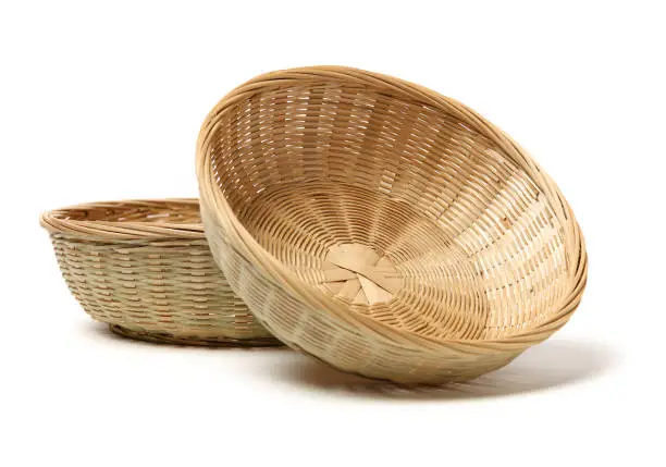 Bamboo basket hand made isolated on white background. Woven from bamboo tray.