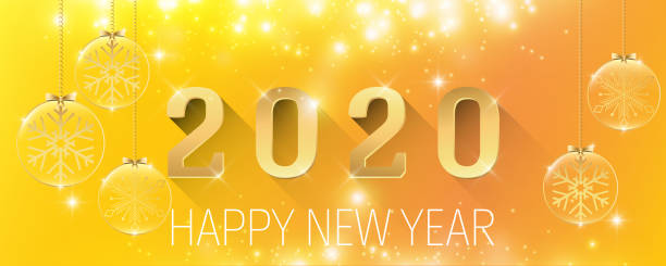 istock Happy New Year 2020 glitter sparkling golden background with Christmas glass ball vector illustration panorama 1187816980