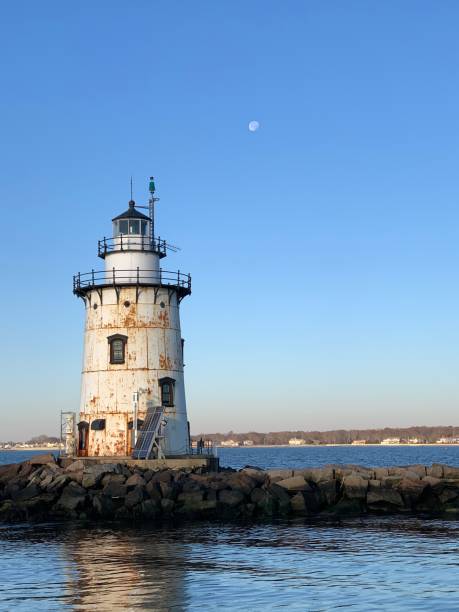 Old Saybrook Outer Lighthouse in morning stock photo