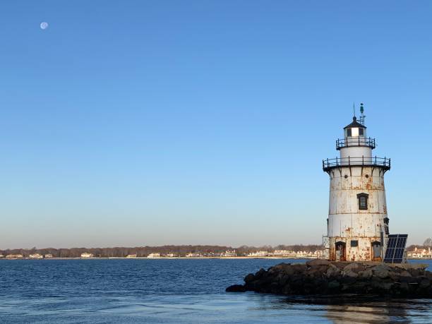 Old Saybrook Outer Lighthouse in morning stock photo