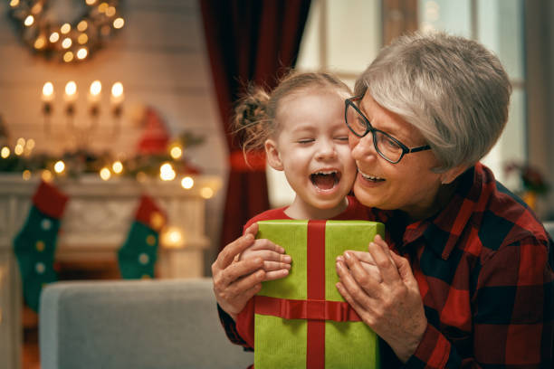 family near Christmas tree