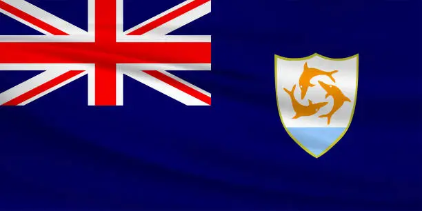 Vector illustration of Waving Anguilla flag, official colors and ratio correct. Anguilla national flag. Vector illustration.