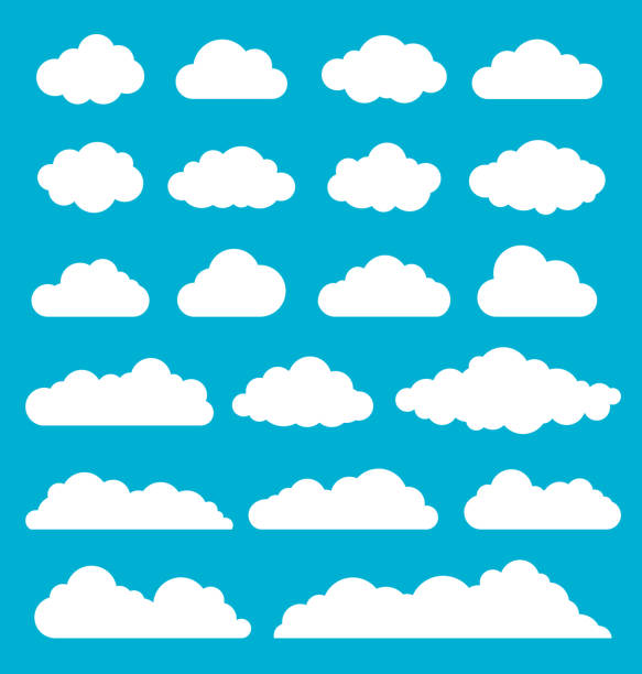 ilustraciones, imágenes clip art, dibujos animados e iconos de stock de conjunto de nubes - nube