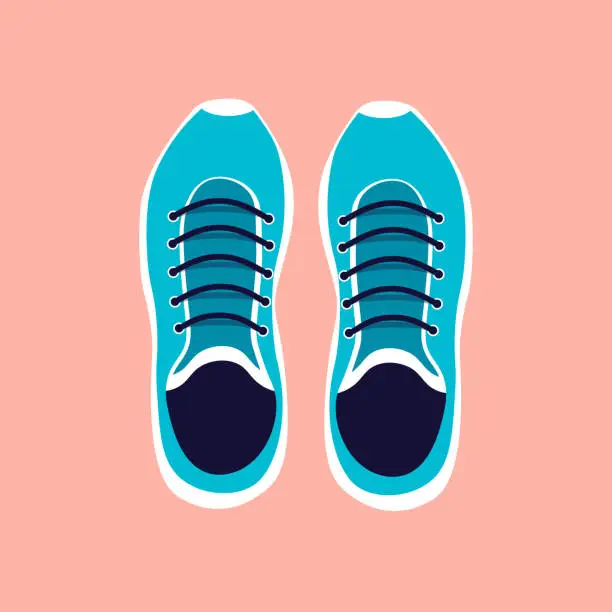Vector illustration of Sport sneakers top view in flat style isolated on pink background.