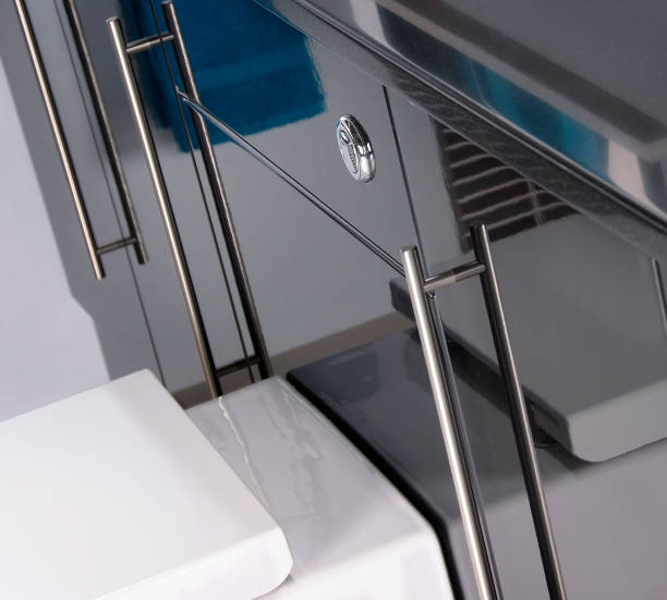 istock Glass cabinet doors behind toilet 1187822248