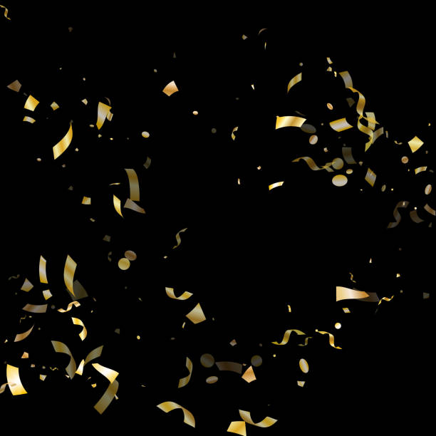 istock Holiday realistic gold confetti flying on black background. 1187826434