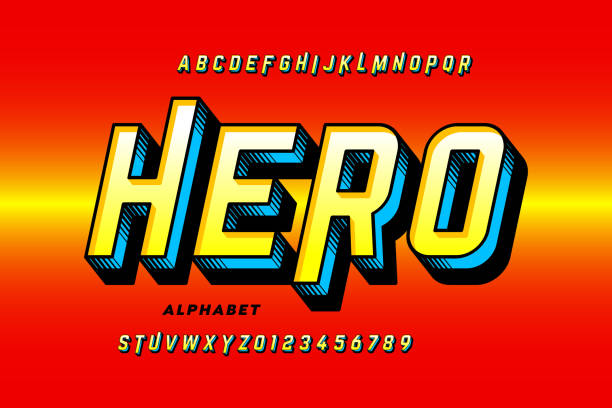 Comics style super hero font Comics style super hero font, alphabet letters and numbers number illustrations stock illustrations
