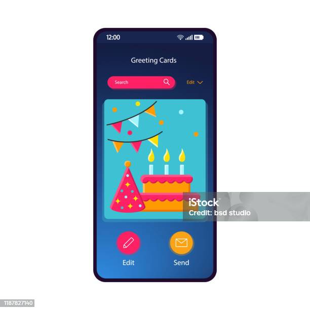 Phone Card Visuals Greeting Cards Gallery Smartphone Interface Vector Template Stock ...
