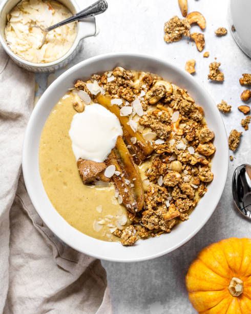 Yellow Smoothie Bowl with Pumpkin Spice Granola