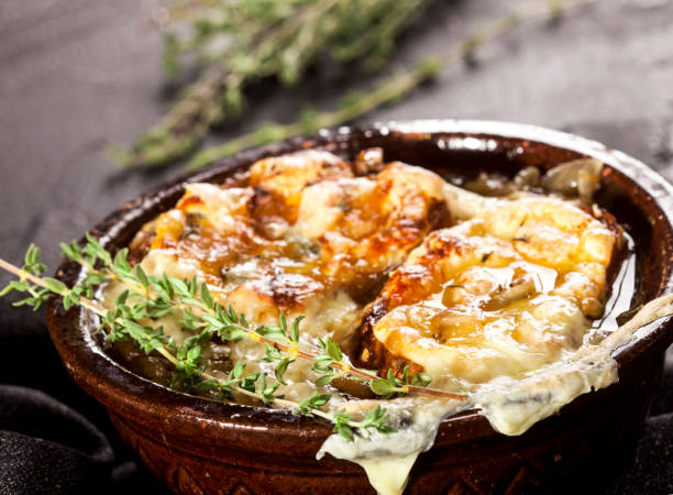 istock Onion soup with dried bread and cheese 1187830802