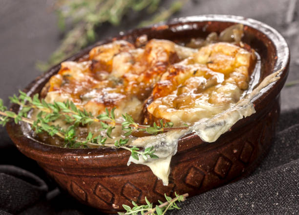 istock Onion soup with dried bread and cheese 1187830807