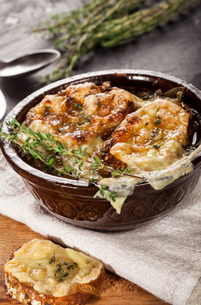 istock Onion soup with dried bread and cheese 1187830845