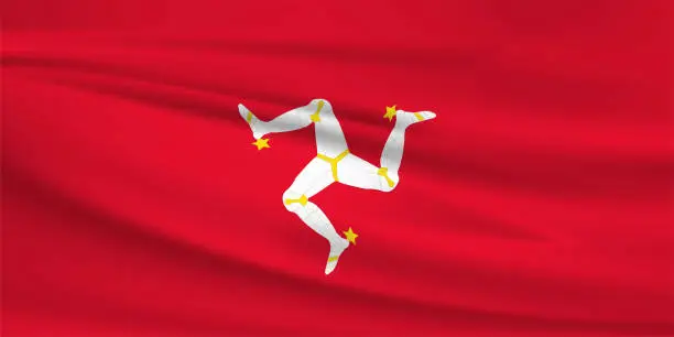 Vector illustration of Waving Isle of Man flag, official colors and ratio correct. Isle of Man national flag. Vector illustration.