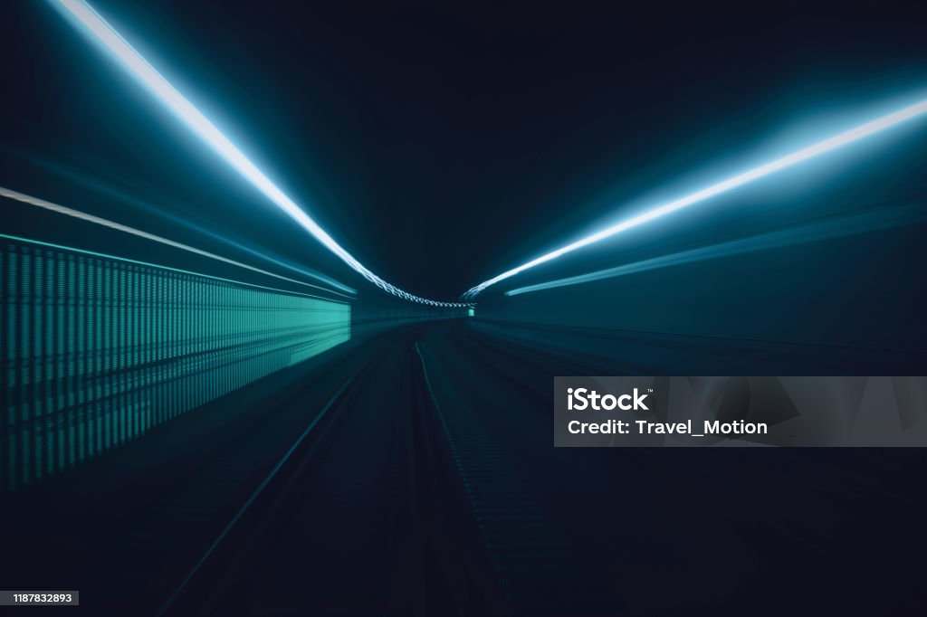 Tunnel speed motion light trails Backgrounds Stock Photo