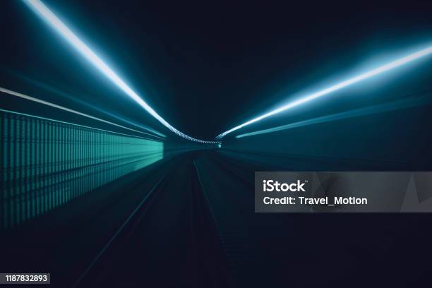 Tunnel Speed Motion Light Trails Stock Photo - Download Image Now - Backgrounds, Lighting Equipment, Technology