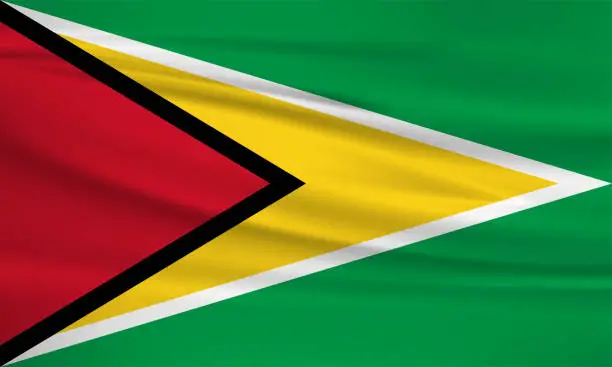 Vector illustration of Waving Guyana flag, official colors and ratio correct. Guyana national flag. Vector illustration.