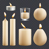 istock Candles collection. Decorative birthday celebration wax candles flame different types vector realistic pictures 1187833680